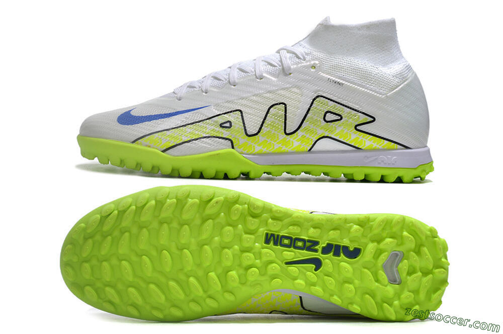 Nike Air Zoom Mercurial Superfly 9 Elite TF High-Tops Soccer Shoes - White/Blue/Yellow 1