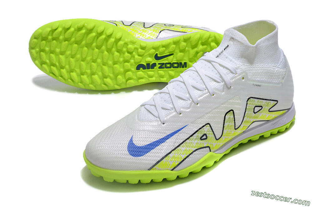 Nike Air Zoom Mercurial Superfly 9 Elite TF High-Tops Soccer Shoes - White/Blue/Yellow 3