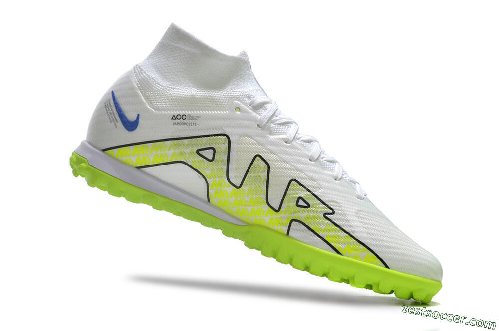 Nike Air Zoom Mercurial Superfly 9 Elite TF High-Tops Soccer Shoes - White/Blue/Yellow 4