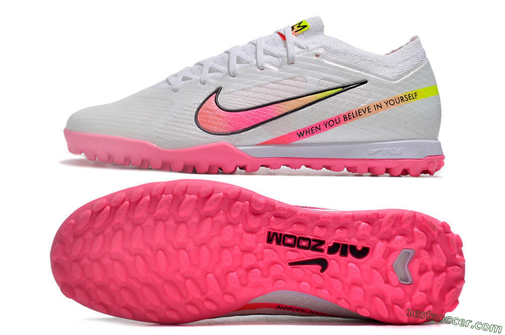 Nike Air Zoom Mercurial Vapor 15 Elite TF Low-Tops Soccer Shoes - White/Pink/Black/Green 1