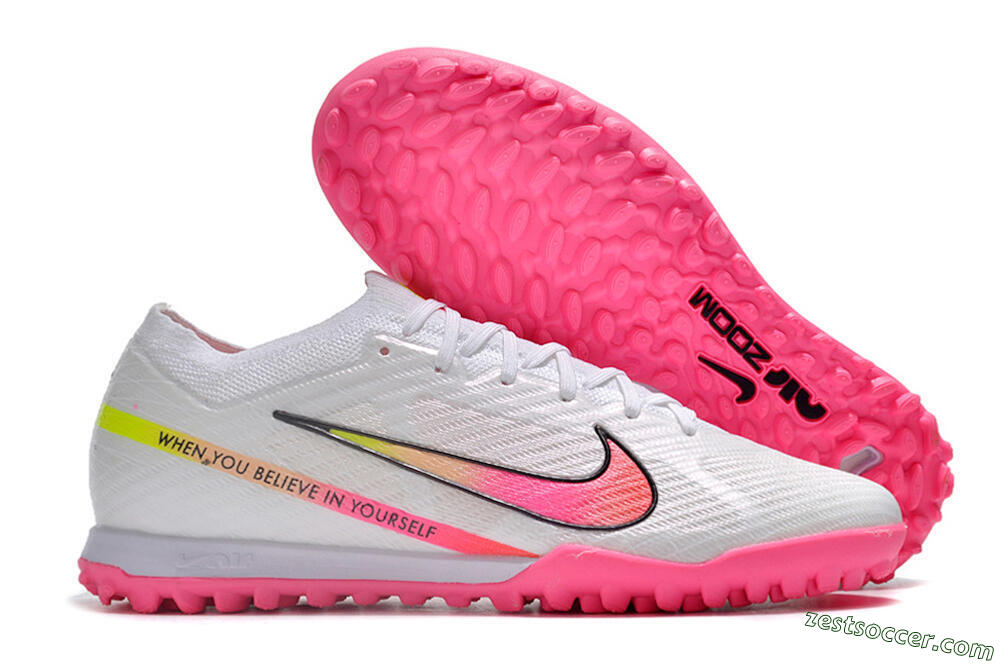 Nike Air Zoom Mercurial Vapor 15 Elite TF Low-Tops Soccer Shoes - White/Pink/Black/Green 0