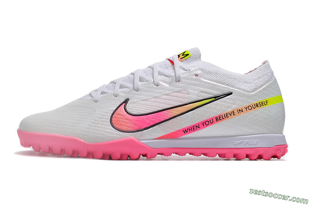 Nike Air Zoom Mercurial Vapor 15 Elite TF Low-Tops Soccer Shoes - White/Pink/Black/Green 2