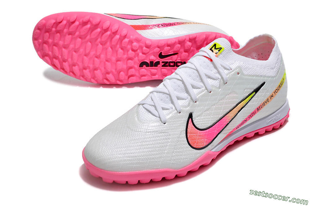 Nike Air Zoom Mercurial Vapor 15 Elite TF Low-Tops Soccer Shoes - White/Pink/Black/Green 3