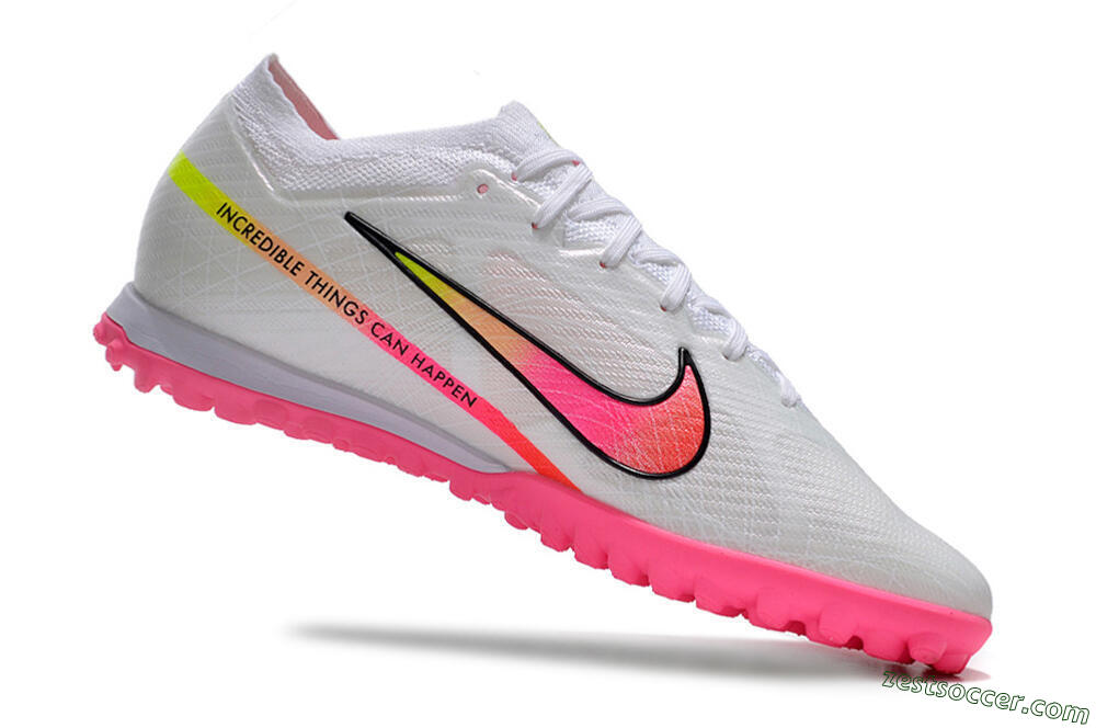 Nike Air Zoom Mercurial Vapor 15 Elite TF Low-Tops Soccer Shoes - White/Pink/Black/Green 4