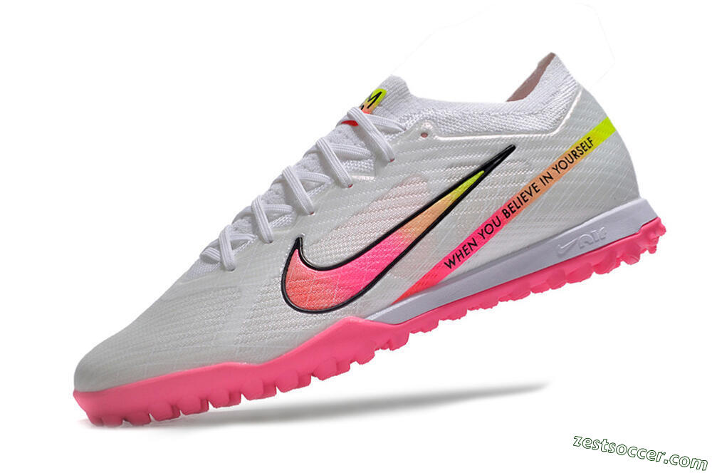Nike Air Zoom Mercurial Vapor 15 Elite TF Low-Tops Soccer Shoes - White/Pink/Black/Green 5