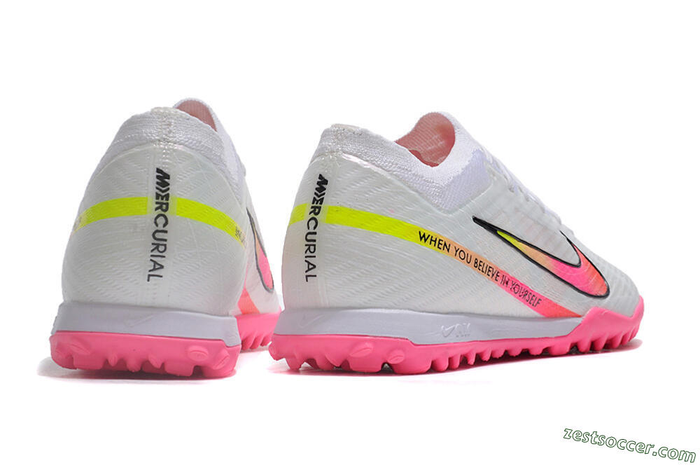 Nike Air Zoom Mercurial Vapor 15 Elite TF Low-Tops Soccer Shoes - White/Pink/Black/Green 6
