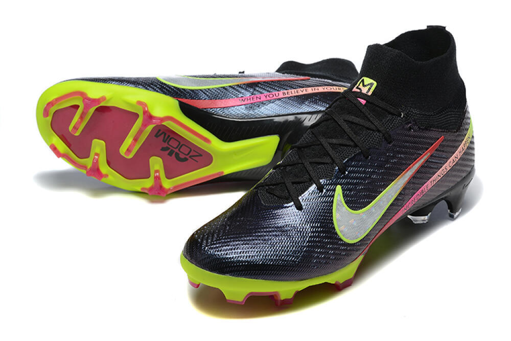 Nike Air Zoom Mercurial Superfly 9 Elite FG High-Tops Soccer Cleats - Black/Silver/Yellow/Pink 3