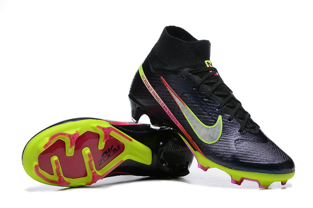 Nike Air Zoom Mercurial Superfly 9 Elite FG High-Tops Soccer Cleats - Black/Silver/Yellow/Pink 4