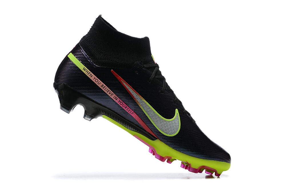 Nike Air Zoom Mercurial Superfly 9 Elite FG High-Tops Soccer Cleats - Black/Silver/Yellow/Pink 7