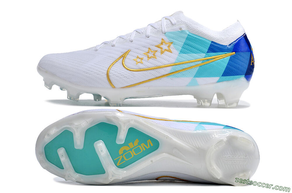 Nike Air Zoom Mercurial Vapor 15 Elite FG Low-Tops Soccer Cleats - White/Blue/Gold 1