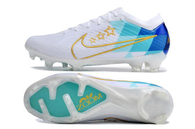 Nike Air Zoom Mercurial Vapor 15 Elite FG Low-Tops Soccer Cleats - White/Blue/Gold