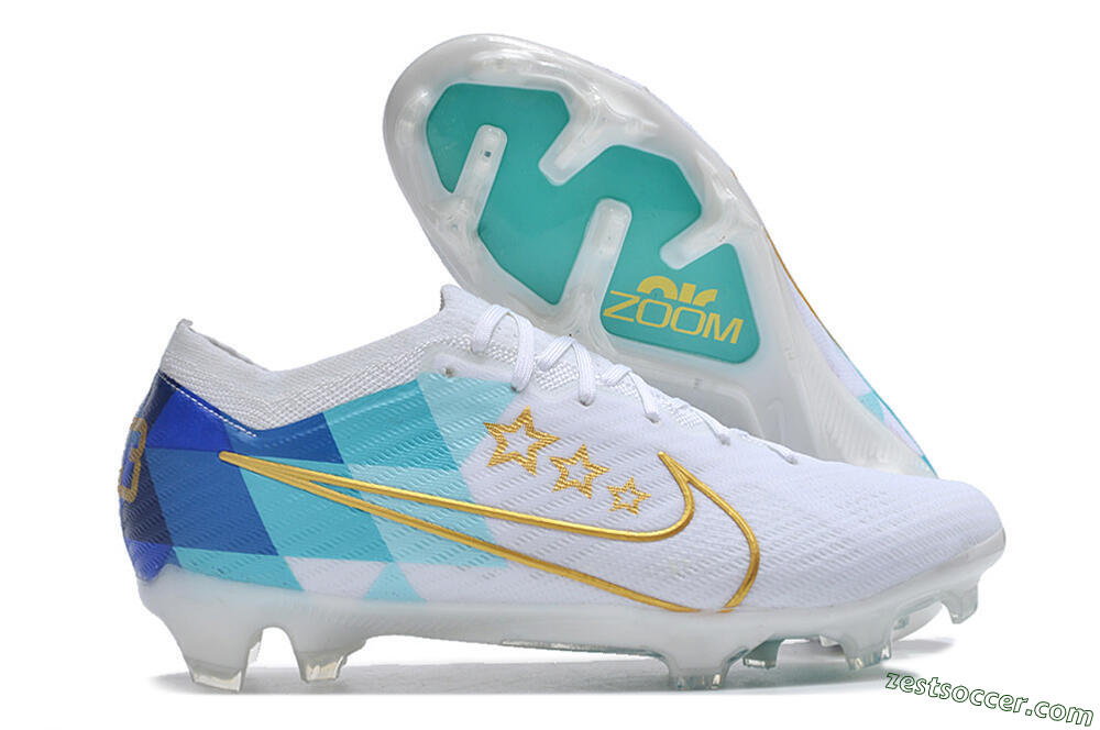 Nike Air Zoom Mercurial Vapor 15 Elite FG Low-Tops Soccer Cleats - White/Blue/Gold 0