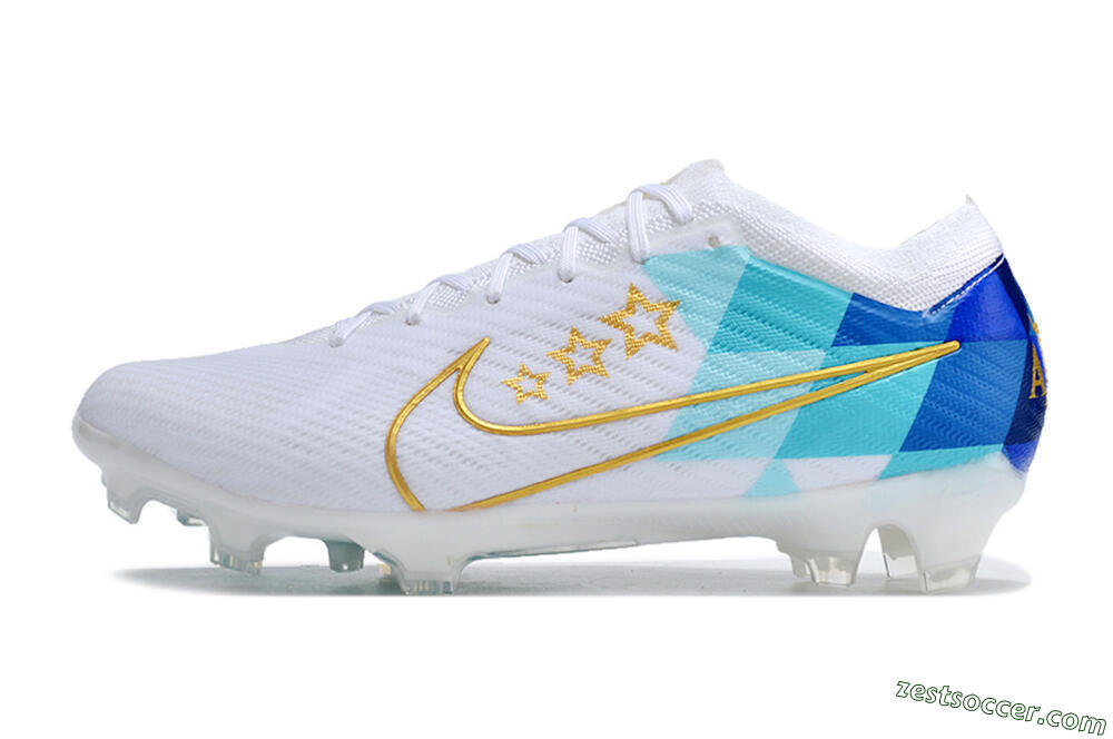 Nike Air Zoom Mercurial Vapor 15 Elite FG Low-Tops Soccer Cleats - White/Blue/Gold 2