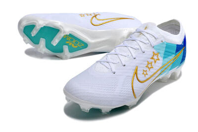Nike Air Zoom Mercurial Vapor 15 Elite FG Low-Tops Soccer Cleats - White/Blue/Gold