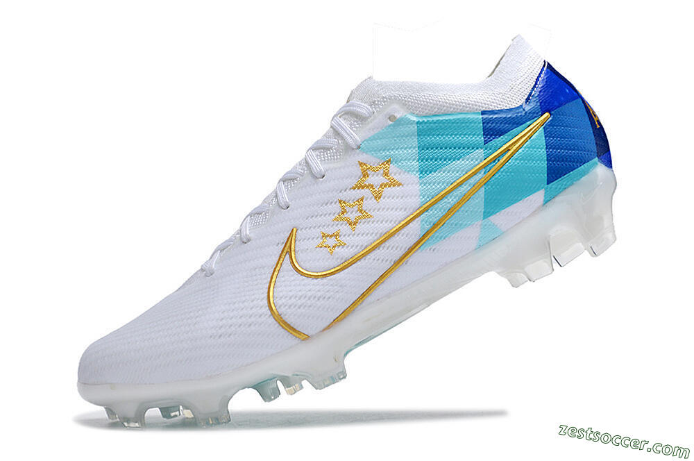 Nike Air Zoom Mercurial Vapor 15 Elite FG Low-Tops Soccer Cleats - White/Blue/Gold 5