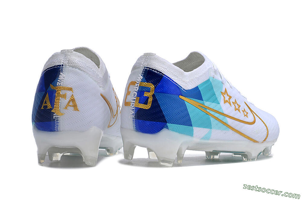 Nike Air Zoom Mercurial Vapor 15 Elite FG Low-Tops Soccer Cleats - White/Blue/Gold 6