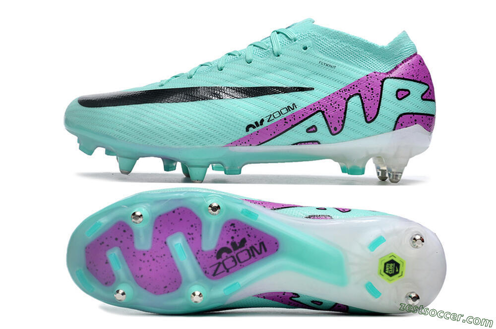 Nike Air Zoom Mercurial Vapor 15 Elite SG Low-Tops Soccer Cleats - Turquoise/Black/White/Purple 1
