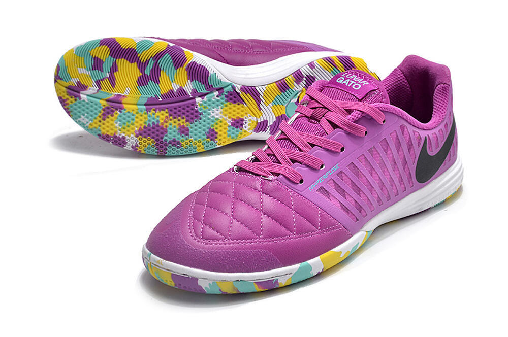Nike Lunar Gato 2 IC Low-Tops Soccer Shoes - Purple/Black/Rainbow 3