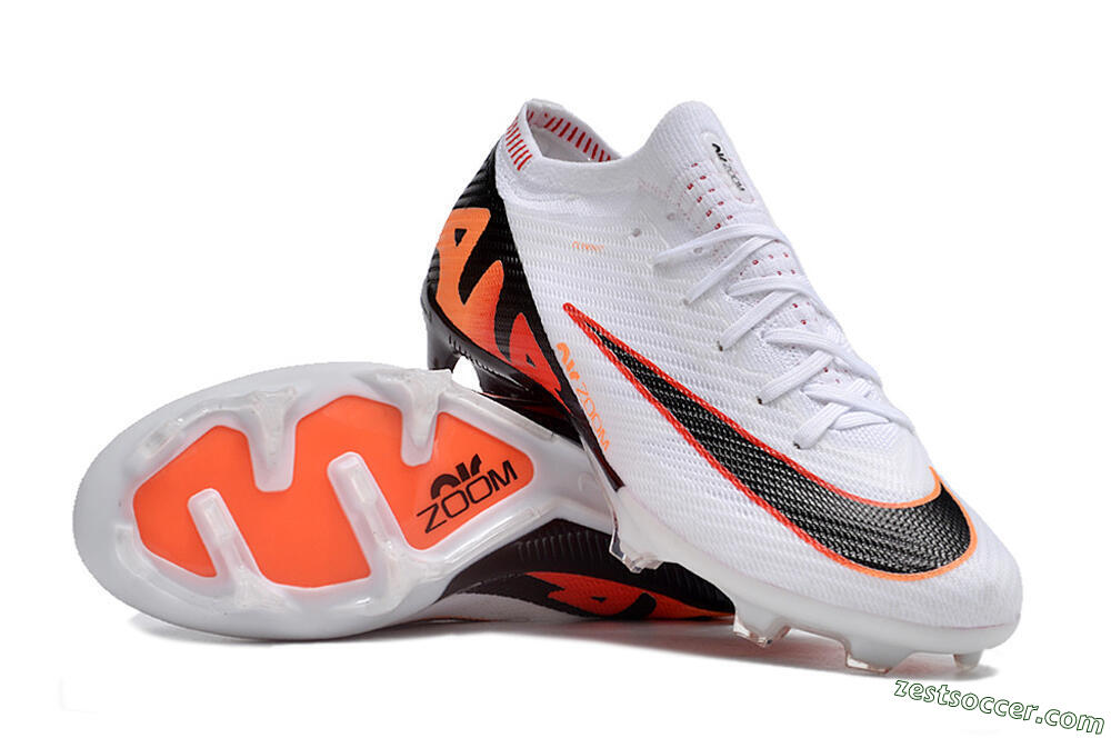 Nike Air Zoom Mercurial Vapor 15 Elite FG Low-Tops Soccer Cleats - White/Orange/Black 3