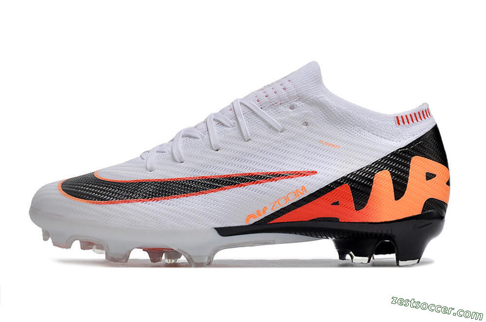 Nike Air Zoom Mercurial Vapor 15 Elite FG Low-Tops Soccer Cleats - White/Orange/Black 2