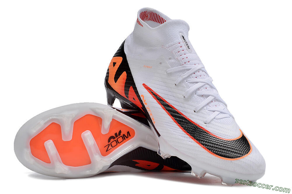 Nike Air Zoom Mercurial Superfly 9 Elite FG High-Tops Soccer Cleats - White/Orange/Black 3