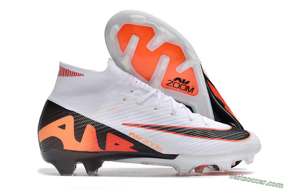 Nike Air Zoom Mercurial Superfly 9 Elite FG High-Tops Soccer Cleats - White/Orange/Black 0