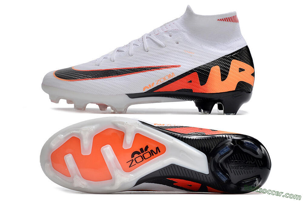 Nike Air Zoom Mercurial Superfly 9 Elite FG High-Tops Soccer Cleats - White/Orange/Black 1