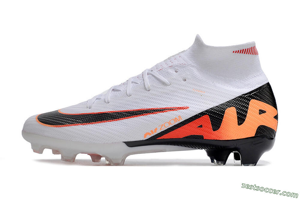 Nike Air Zoom Mercurial Superfly 9 Elite FG High-Tops Soccer Cleats - White/Orange/Black 2