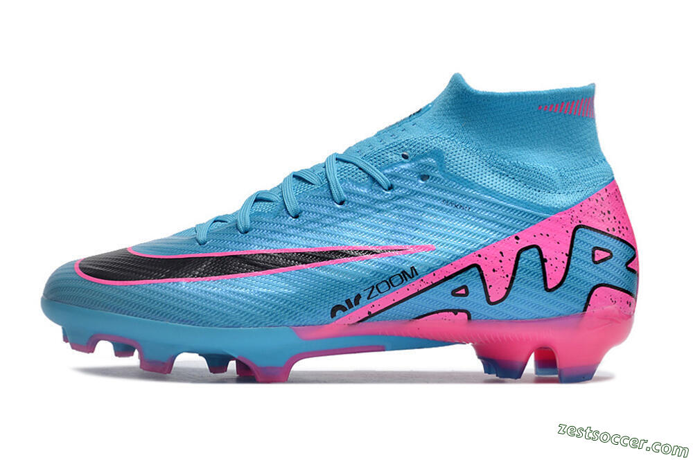 Nike Air Zoom Mercurial Superfly 9 Elite FG High-Tops Soccer Cleats - Blue/Pink/Black 2