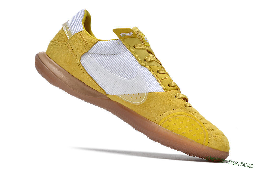 Nike Street Gato IC Low-Tops Soccer Shoes - White/Yellow/Brown 5