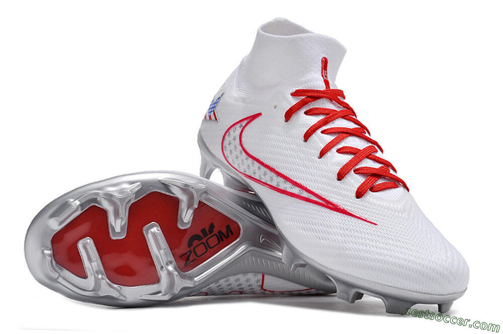 Nike Air Zoom Mercurial Superfly 9 Elite FG High-Tops Soccer Cleats - White/Red/Silver 1