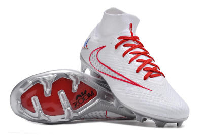 Nike Air Zoom Mercurial Superfly 9 Elite FG High-Tops Soccer Cleats - White/Red/Silver