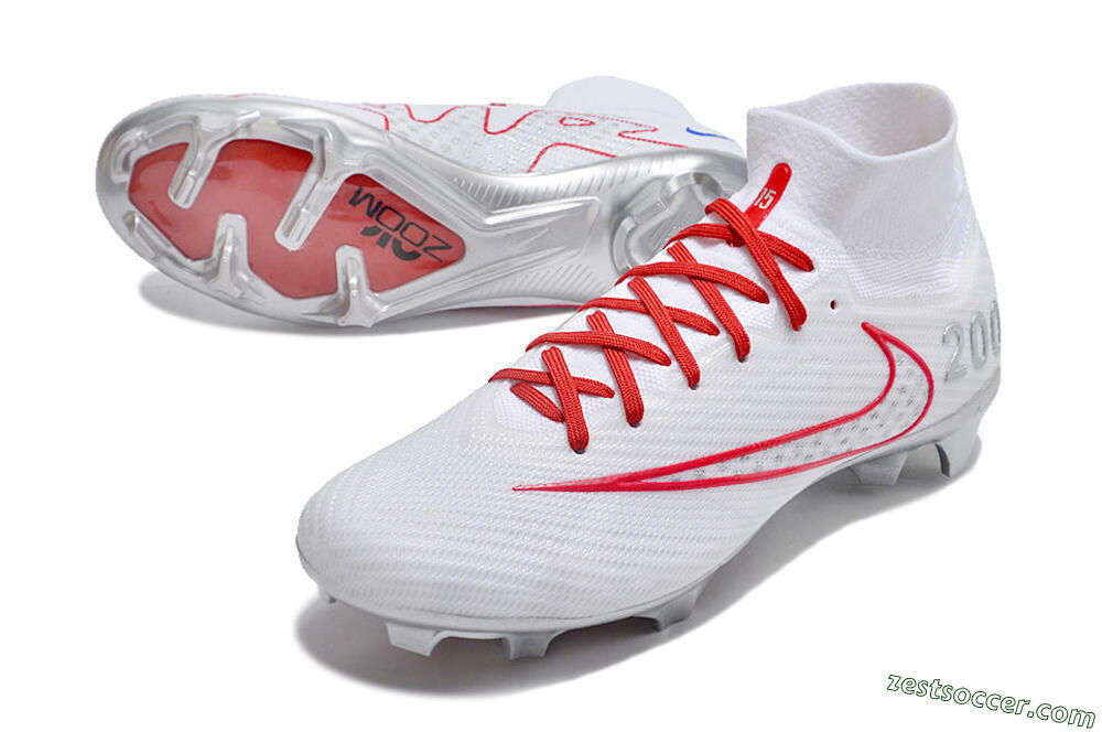 Nike Air Zoom Mercurial Superfly 9 Elite FG High-Tops Soccer Cleats - White/Red/Silver 3