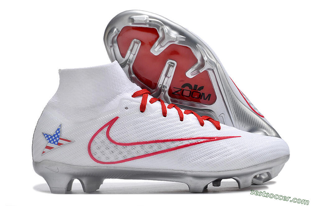Nike Air Zoom Mercurial Superfly 9 Elite FG High-Tops Soccer Cleats - White/Red/Silver 0