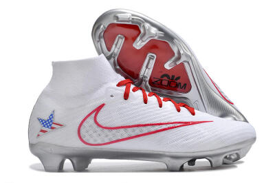 Nike Air Zoom Mercurial Superfly 9 Elite FG High-Tops Soccer Cleats - White/Red/Silver