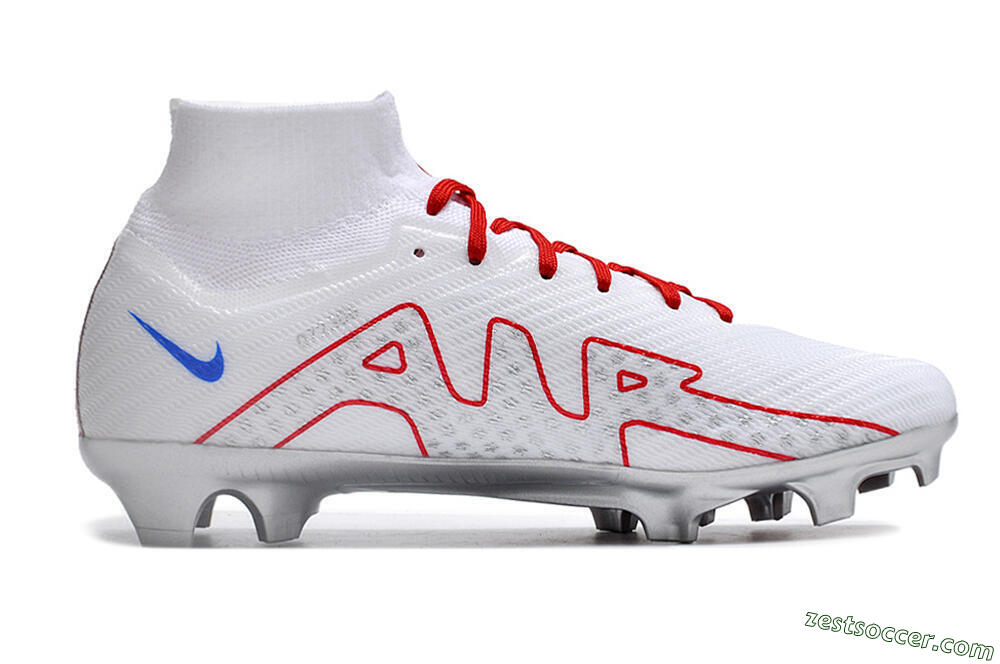 Nike Air Zoom Mercurial Superfly 9 Elite FG High-Tops Soccer Cleats - White/Red/Silver 5