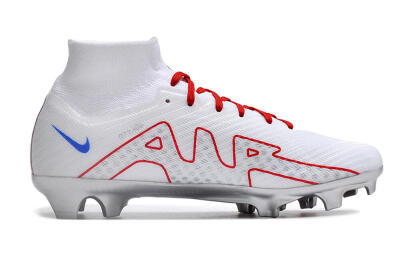 Nike Air Zoom Mercurial Superfly 9 Elite FG High-Tops Soccer Cleats - White/Red/Silver