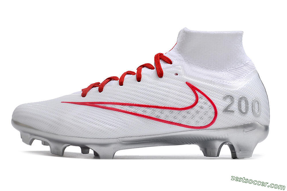 Nike Air Zoom Mercurial Superfly 9 Elite FG High-Tops Soccer Cleats - White/Red/Silver 2