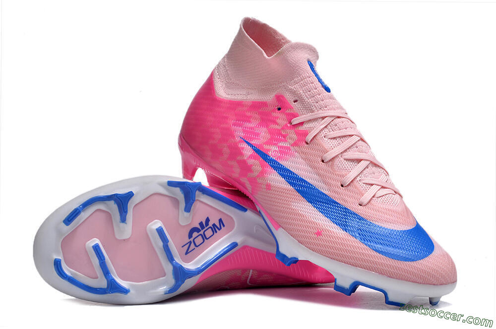 Nike Air Zoom Mercurial Superfly 9 Elite FG High-Tops Soccer Cleats - Pink/Blue/White 3