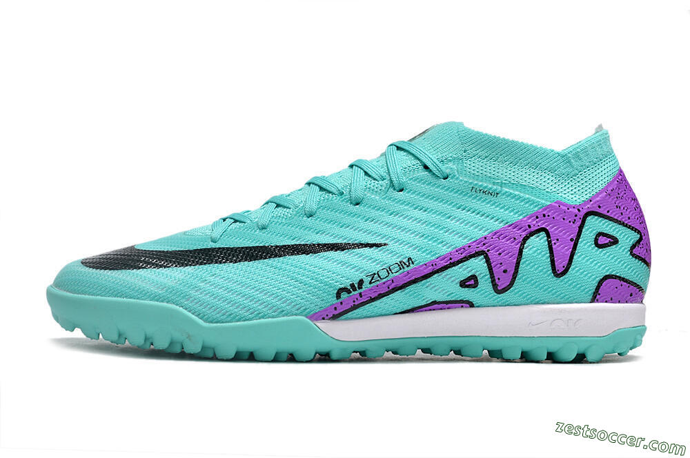 Nike Air Zoom Mercurial Vapor 15 Elite TF Low-Tops Soccer Shoes - Turquoise/Black/White/Purple 2
