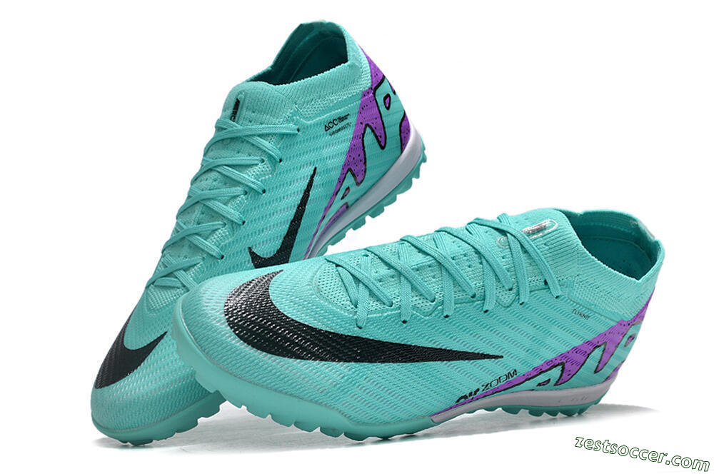 Nike Air Zoom Mercurial Vapor 15 Elite TF Low-Tops Soccer Shoes - Turquoise/Black/White/Purple 6