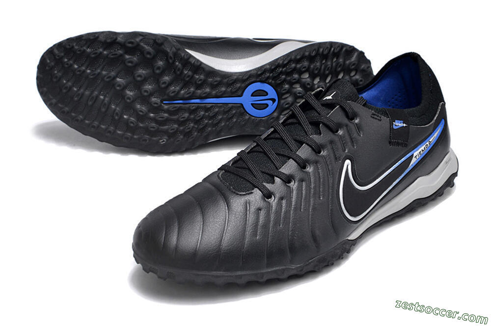 NikeTiempo Legend 10 TF Low-Tops Soccer Shoes - Black/Blue/White 3