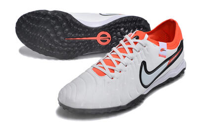 NikeTiempo Legend 10 TF Low-Tops Soccer Shoes - White/Black/Orange