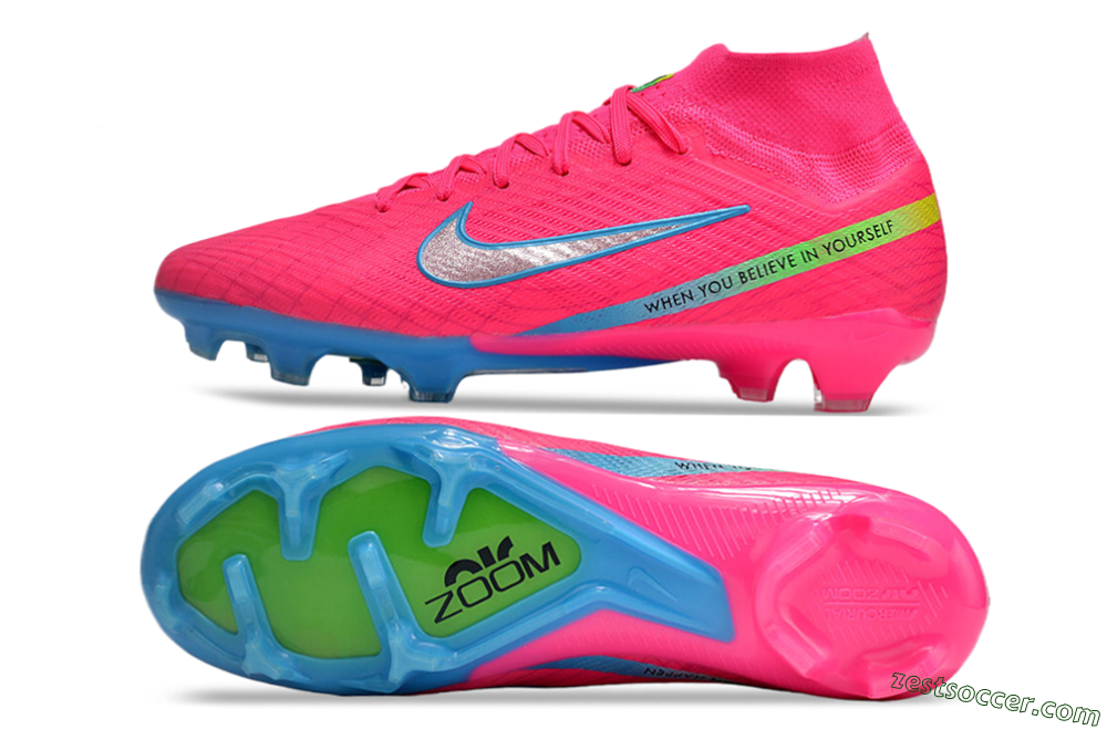 Nike Air Zoom Mercurial Superfly 9 Elite FG High-Tops Soccer Cleats - Pink/Silver/Blue 1
