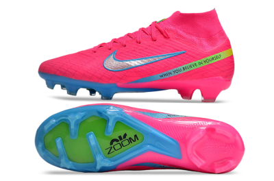 Nike Air Zoom Mercurial Superfly 9 Elite FG High-Tops Soccer Cleats - Pink/Silver/Blue