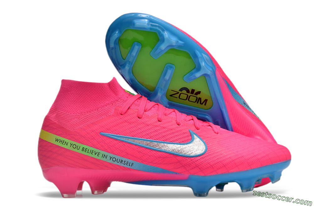 Nike Air Zoom Mercurial Superfly 9 Elite FG High-Tops Soccer Cleats - Pink/Silver/Blue 0