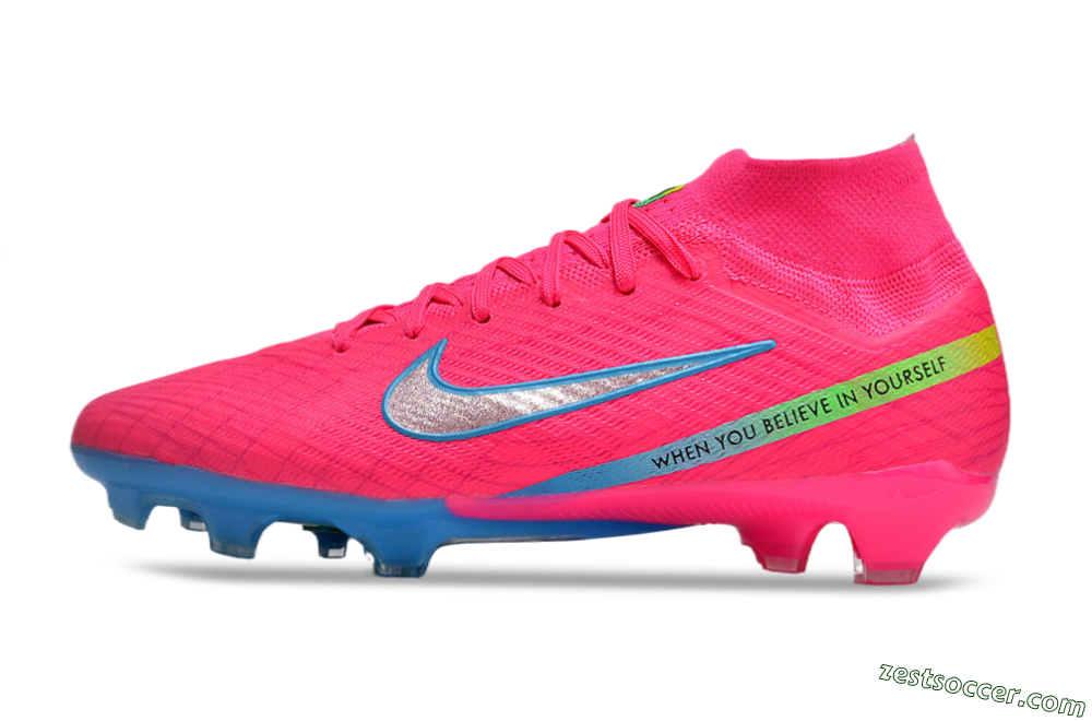 Nike Air Zoom Mercurial Superfly 9 Elite FG High-Tops Soccer Cleats - Pink/Silver/Blue 2