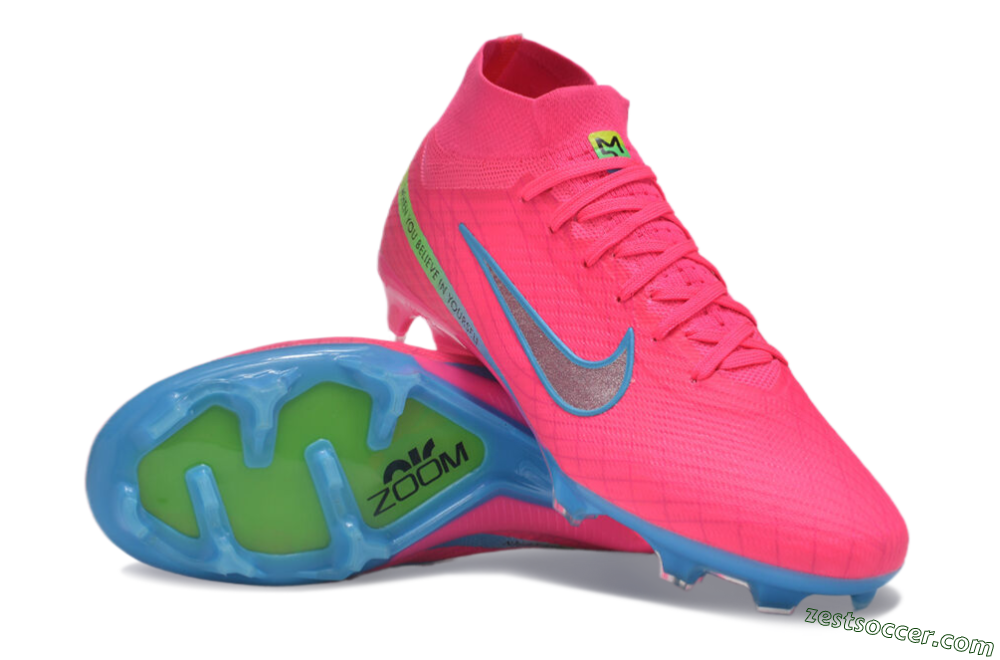 Nike Air Zoom Mercurial Superfly 9 Elite FG High-Tops Soccer Cleats - Pink/Silver/Blue 3