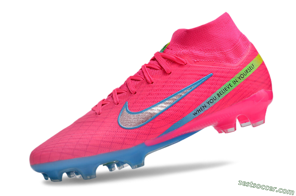 Nike Air Zoom Mercurial Superfly 9 Elite FG High-Tops Soccer Cleats - Pink/Silver/Blue 5