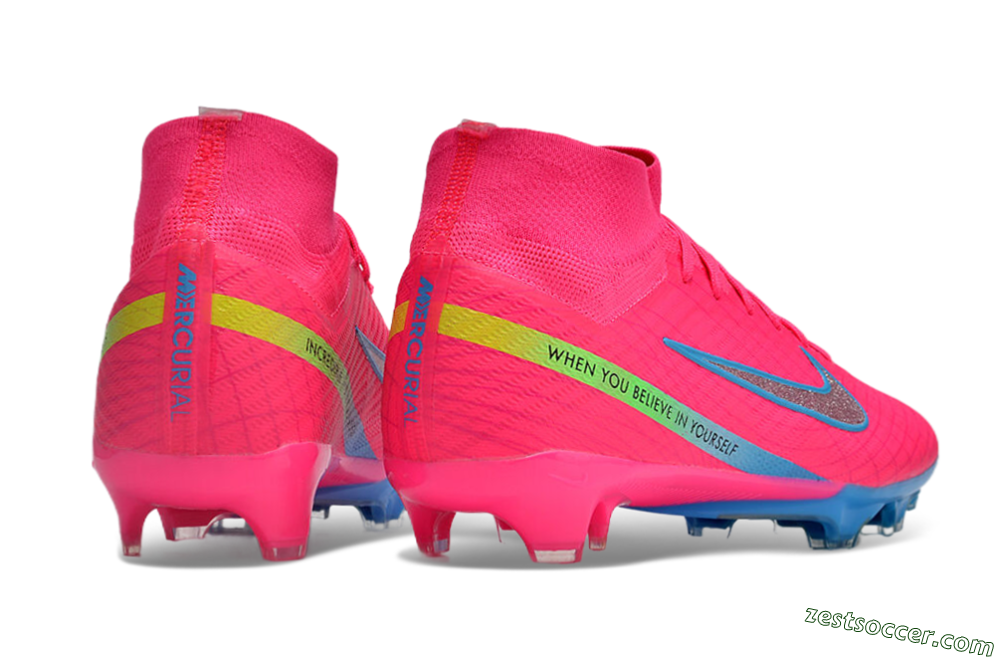Nike Air Zoom Mercurial Superfly 9 Elite FG High-Tops Soccer Cleats - Pink/Silver/Blue 6